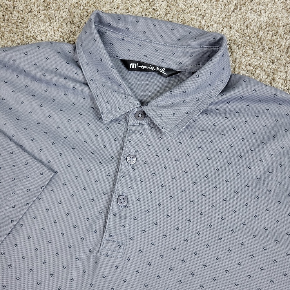 Travis Mathew Mens Large Gray AOP Geometric Performance Stretch Golf Polo SS